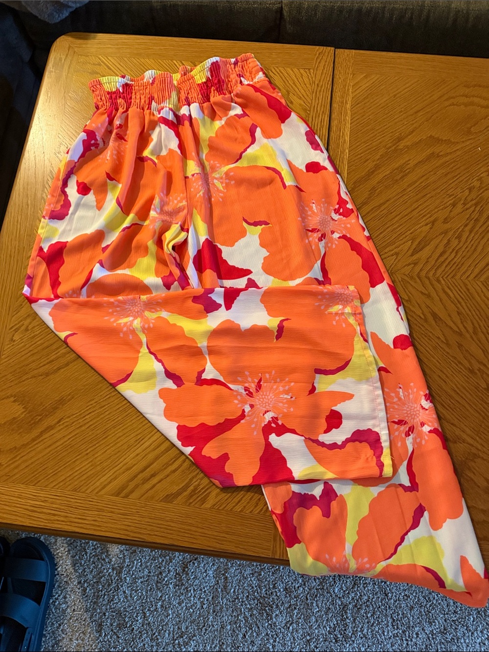 Wide Leg Floral Pants in Orange and Pink